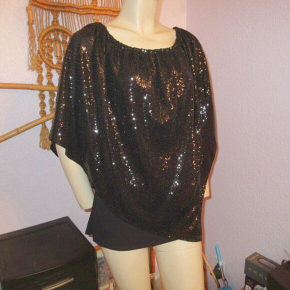 Prelude Sequin Poncho Top Size XXL Asymmetrical Layered Look Witchy Whimsigoth - Picture 4 of 14